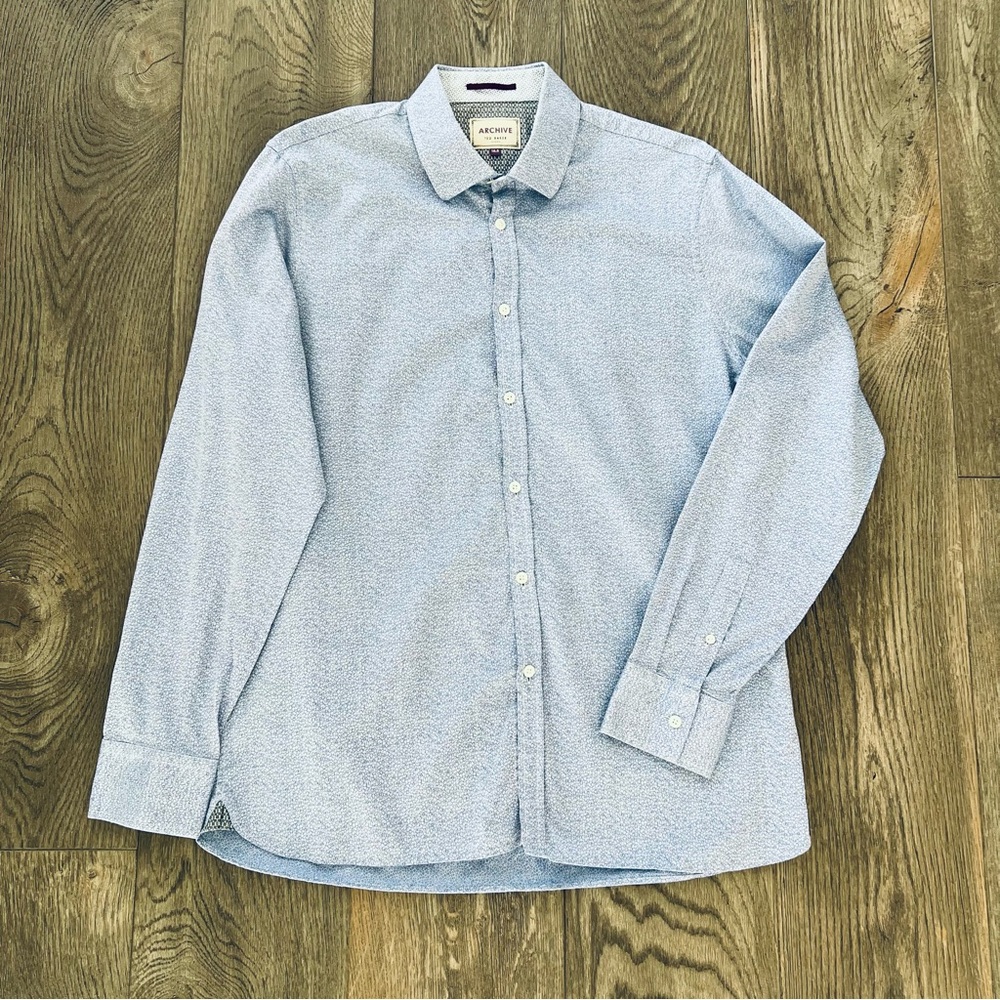 TED BAKER Archive Blue Pattern Button Down Shirt Size 16.5 Neck